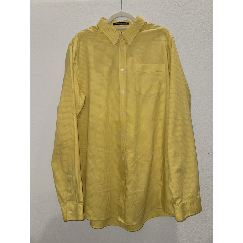 Eddie Bauer Men's TXL Polo Shirt Button Up Wrinkle‎ Resistant Relax Yellow Plaid